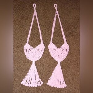 Two macrame plant holders
